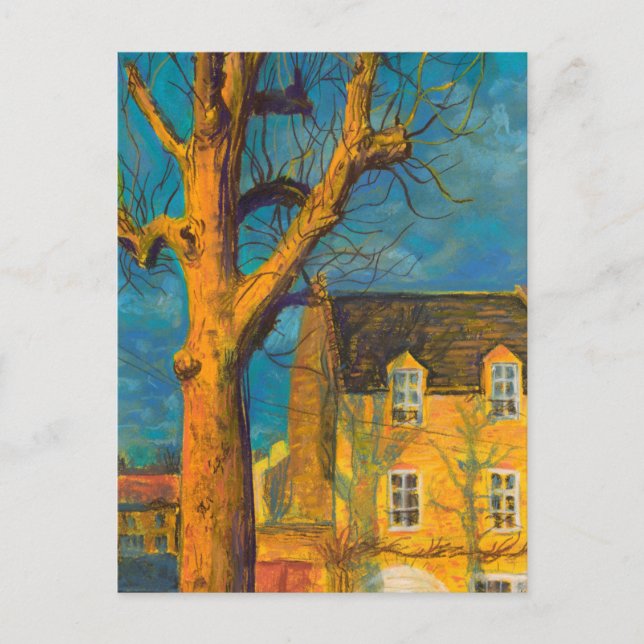 Yellow House Old Tree Landschaft Normandie Frankre Postkarte (Vorderseite)