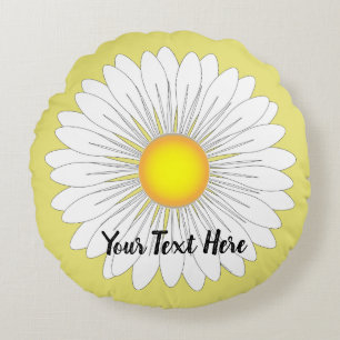 Yellow Hübsch Little Daisy Print Rundes Kissen