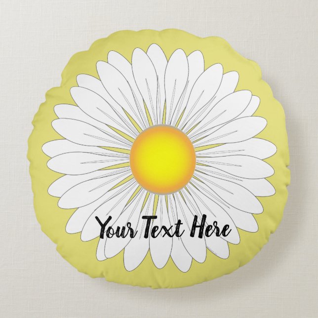 Yellow Hübsch Little Daisy Print Rundes Kissen (Vorderseite)