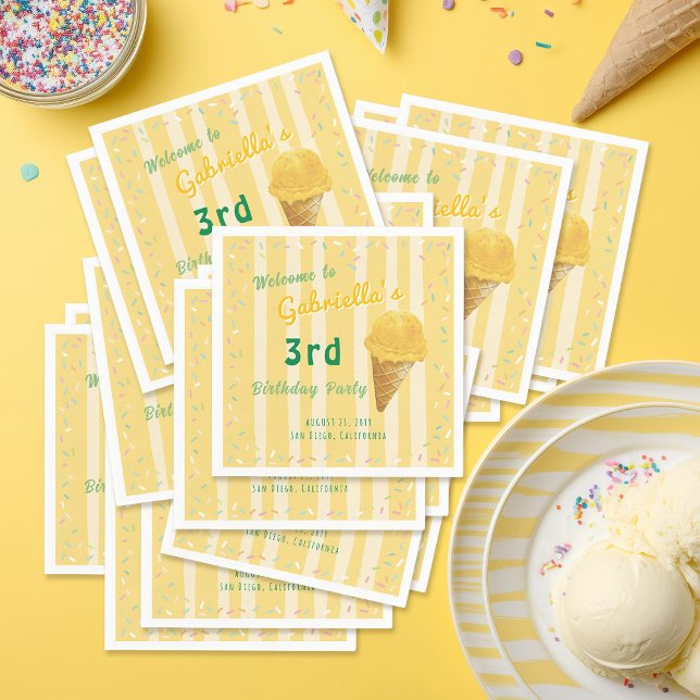 Yellow Ice Cream Sprinkle Summer Birthday Party  Serviette (Von Creator hochgeladen)