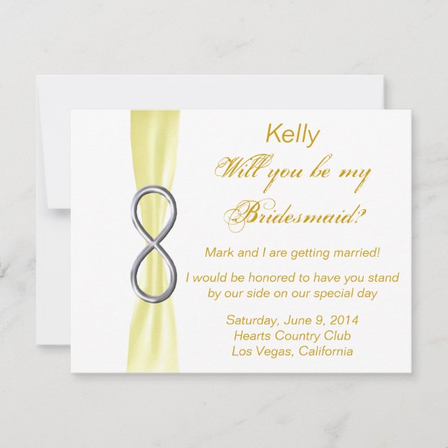 Yellow Infinity Wedding Bridesmaid Card Einladung (Vorderseite)