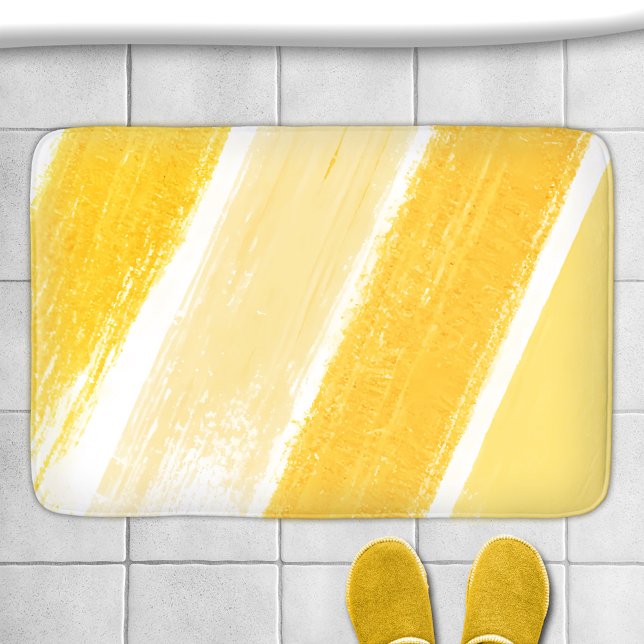 Yellow Ivory Ocher Strip Paint Swatch Badematte (Bath mat featuring a paint swatch in yellow, ocher and ivory colors)