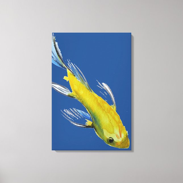 Yellow Japanese Koi Wassercolor Art Leinwanddruck (Vorderseite)