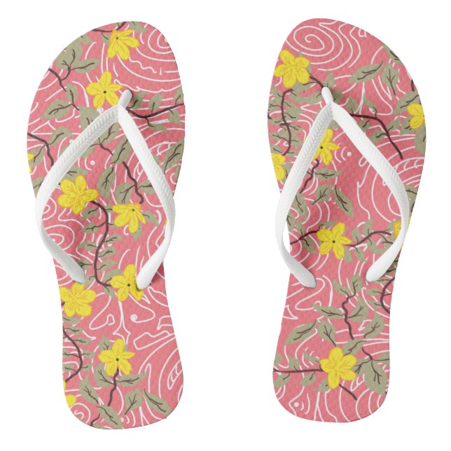 Yellow Jasmine Blume auf Korallen Flip Flops (Fußbett)