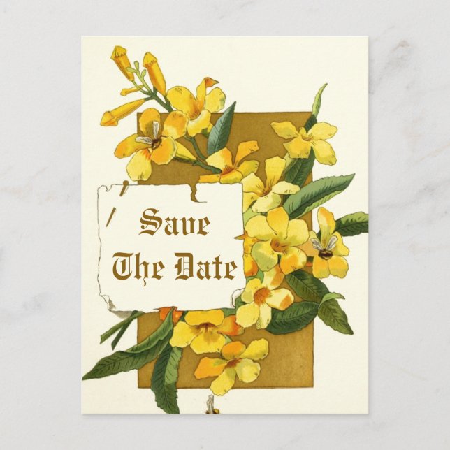 Yellow Jasmine Blume Hochzeit Speichern Sie das Da Ankündigungspostkarte (Vorderseite)