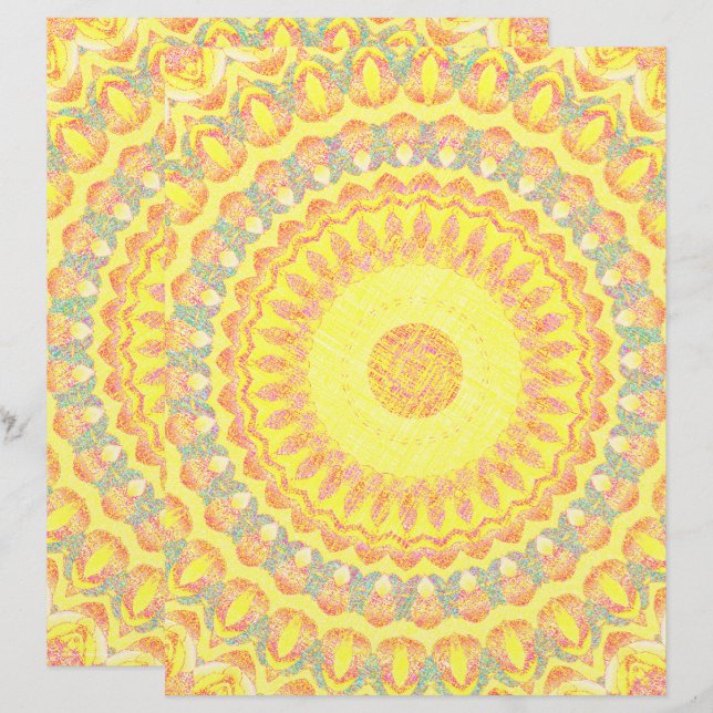 Yellow Kaleidoscope Scrapbook Paper 2-Sided Page (Vorne/Hinten)