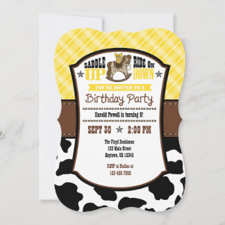 Yellow Kariert Cowhide Cowboy Birthday Einladung