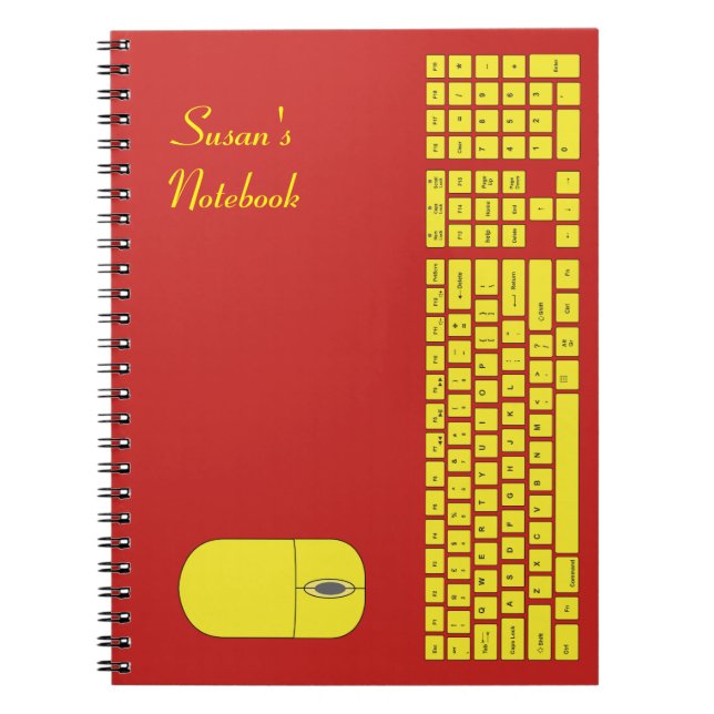 Yellow Keyboard and Mouse Notebook Notizblock (Vorderseite)