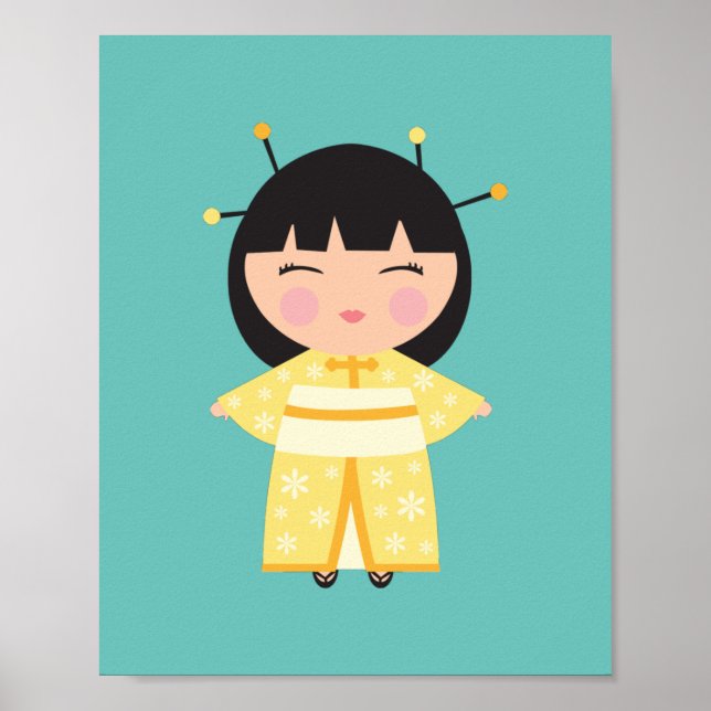 Yellow Kimono japanische Puppe Poster (Vorne)