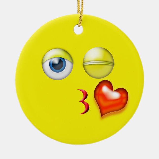 Yellow Kiss Emoji Individuelle Name Keramikornament (Vorne)