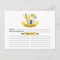 Yellow Kitchtools Brautparty Rezept Cards