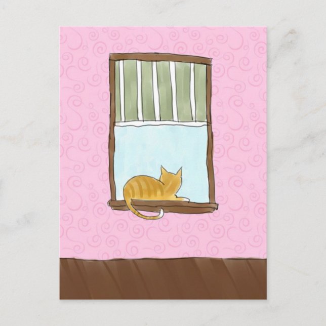 Yellow Kitty in a Window Postcard Postkarte (Vorderseite)