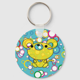 Yellow Kitty on Colored Circles Key Chain Schlüsselanhänger