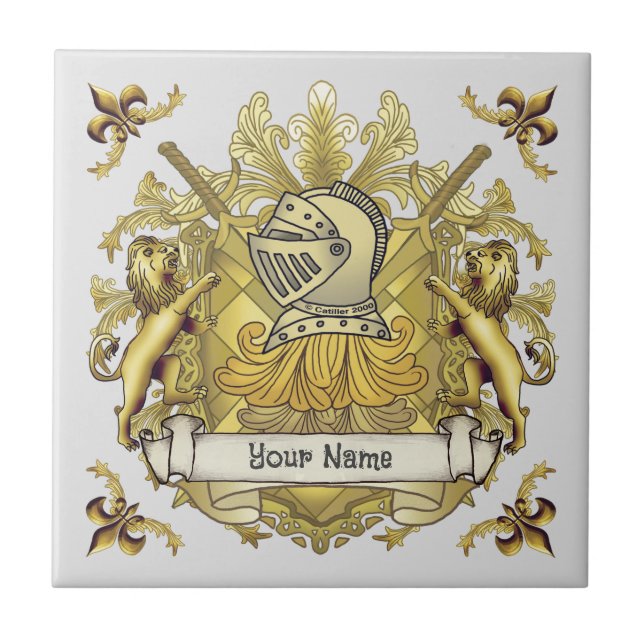 Yellow Knight Familienwappen Name Fliese (Vorderseite)