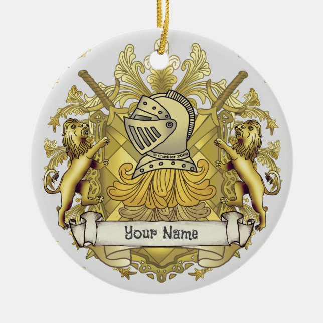 Yellow Knight Familienwappen Name Keramik Ornament (Vorne)