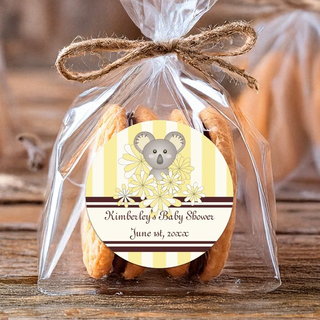 Yellow Koala Gender Neutral Baby Dusche / Geburtst Runder Aufkleber (Von Creator hochgeladen)