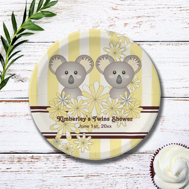 Yellow Koala Twin Baby Dusche / Kindergeburtstag Pappteller (Von Creator hochgeladen)