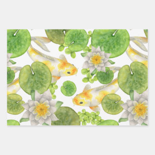 Yellow Koi Fish and White Water Lilies Pond Geschenkpapier Set