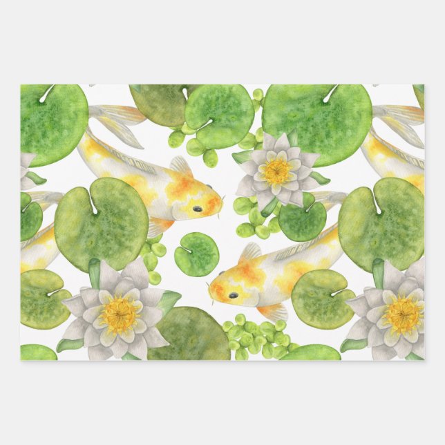 Yellow Koi Fish and White Water Lilies Pond Geschenkpapier Set (Vorderseite)