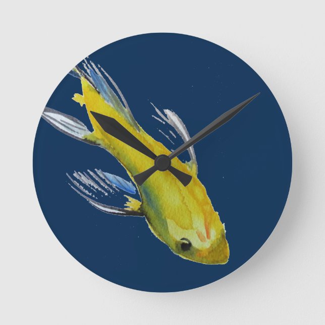 Yellow koi Japanese carp watercolour art fish Runde Wanduhr (Vorderseite)