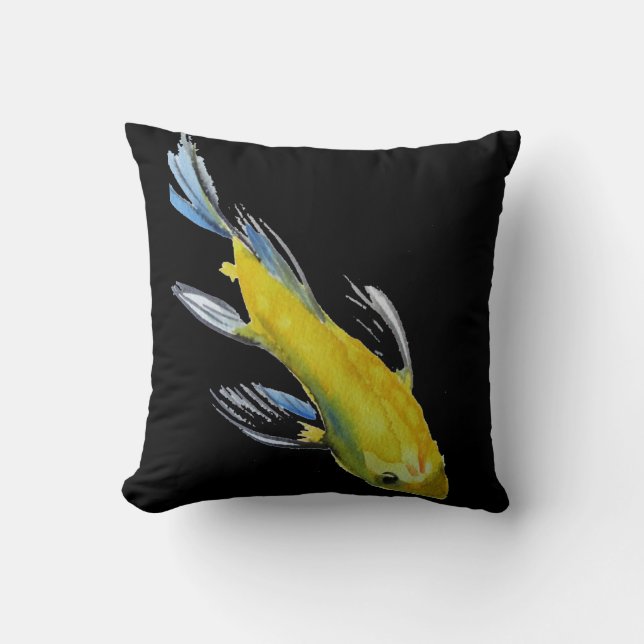 Yellow Koi Japanische Aquarellfischkunst Kissen (Vorderseite)