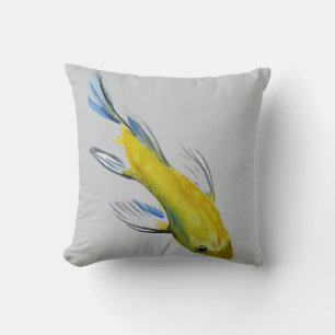 Yellow Koi Japanische Aquarellfischkunst Kissen