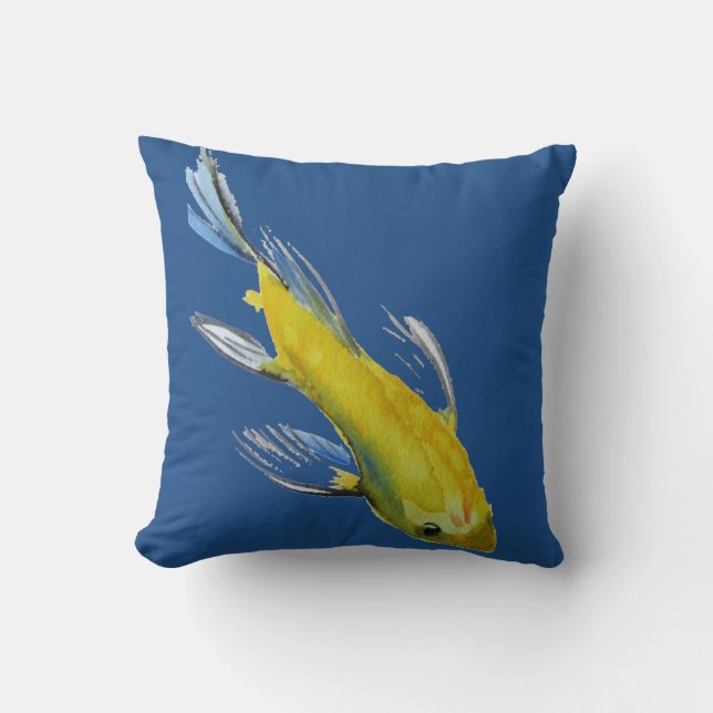 Yellow Koi Japanische Aquarellfischkunst Kissen (Vorderseite)