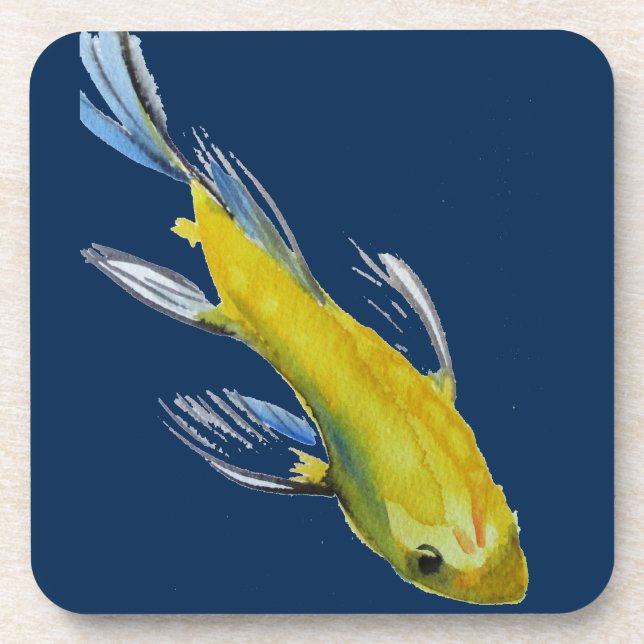 Yellow koi Japanischer Karpfen Aquarellfisch Getränkeuntersetzer (Vorderseite)