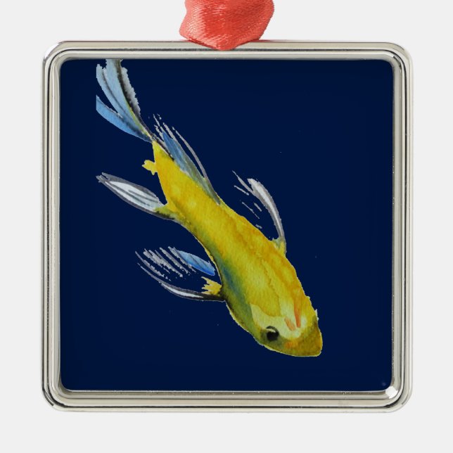 Yellow koi Japanischer Karpfen Aquarellfisch Ornament Aus Metall (Vorne)