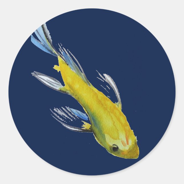 Yellow koi Japanischer Karpfen Aquarellfisch Runder Aufkleber (Vorderseite)