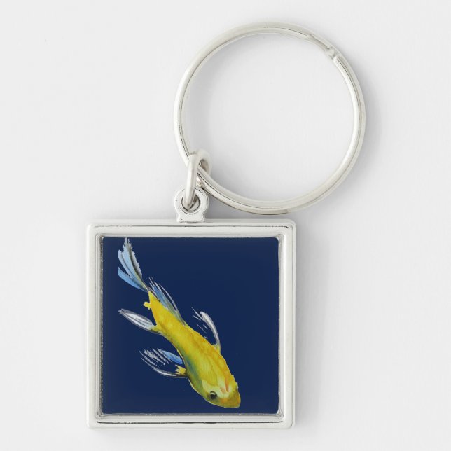 Yellow koi Japanischer Karpfen Aquarellfisch Schlüsselanhänger (Vorne)