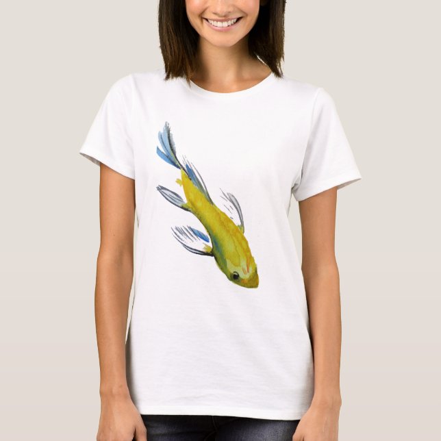 Yellow koi Japanischer Karpfen Aquarellfisch T-Shirt (Vorderseite)