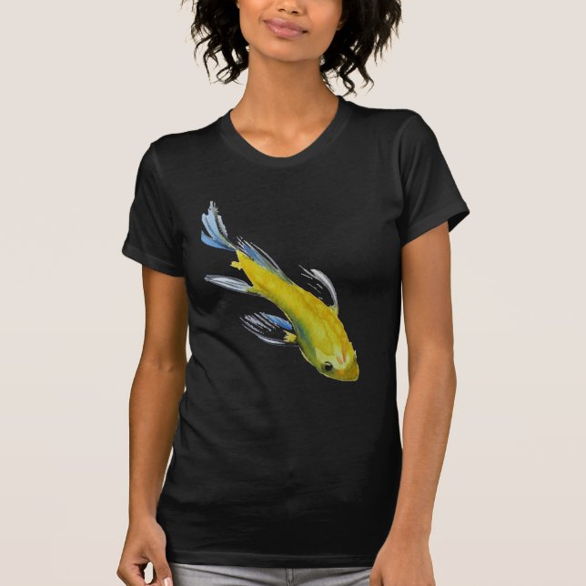Yellow koi Japanischer Karpfen Aquarellfisch T-Shirt (Vorderseite)