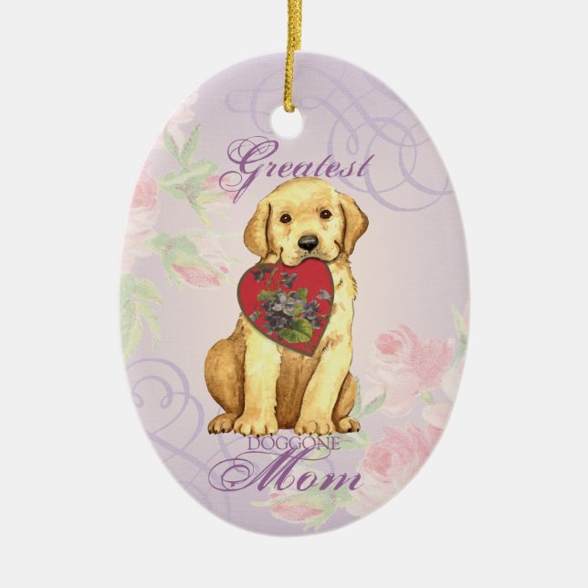 Yellow Lab Heart Mom Ceramic Ornament (Vorne)