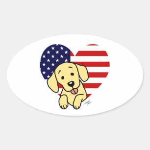 Yellow Labrador American Heart Ovaler Aufkleber