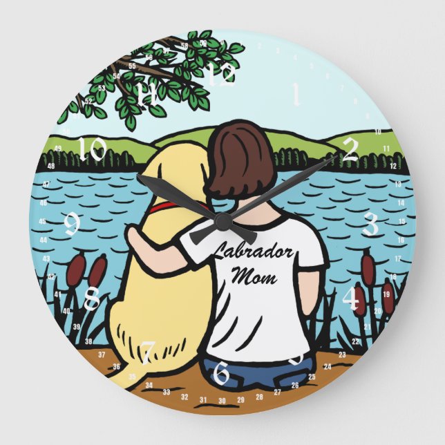 Yellow Labrador and Mom 2 Große Wanduhr (Vorderseite)