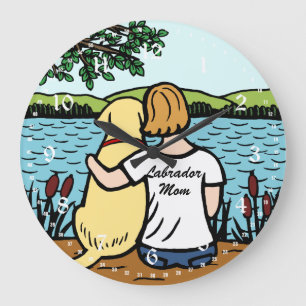 Yellow Labrador and Mom Große Wanduhr