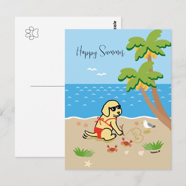 Yellow Labrador Bikini Girl Bonne carte postale ét (Devant / Derrière)