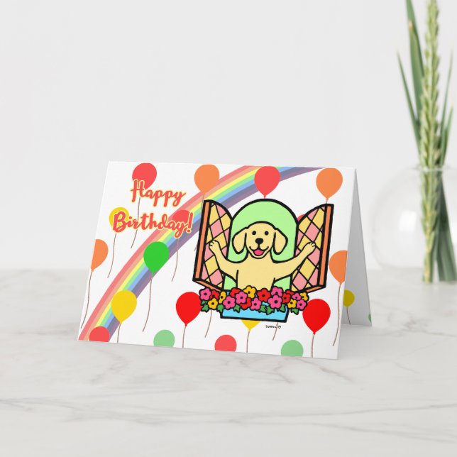 Yellow Labrador Birthday Balloons Card (Fenster) Karte (Vorderseite)