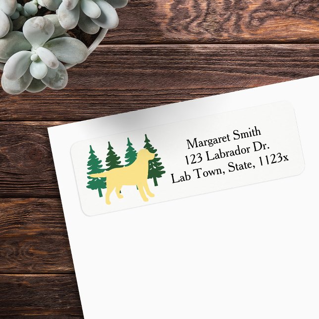 Yellow Labrador Kontur Evergreen Rücksendeadresse (Yellow Labrador Outline Evergreen Trees Return Address Labels for Labrador Owners.  Silhouette.)