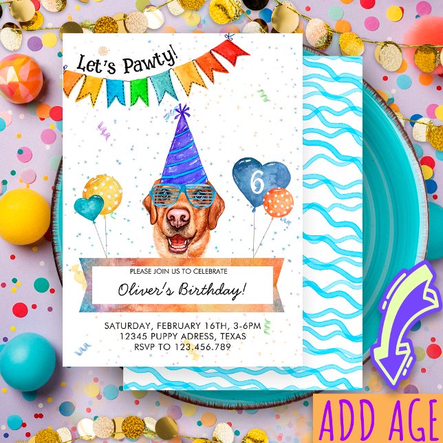 Yellow Labrador Lasse Pawty Dog Birthday Party Einladung (Von Creator hochgeladen)