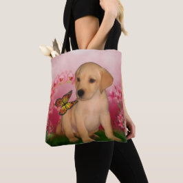 Yellow Labrador Puppy Butterfly Blume Hunde Kunst Tasche