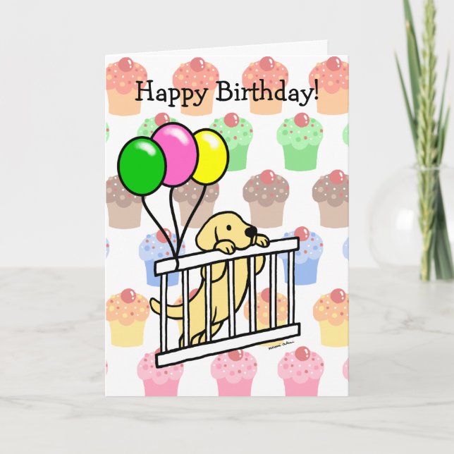 Yellow Labrador Puppy Cartoon Geburtskarte Karte (Vorderseite)