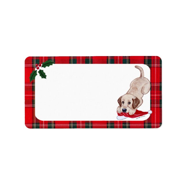 Yellow Labrador Puppy Christmas Adressaufkleber (Vorne)