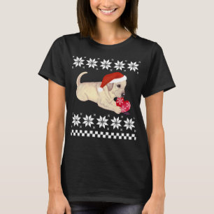Yellow Labrador Puppy Christmas Painting T-Shirt