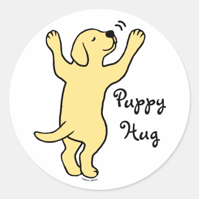 Yellow Labrador Puppy Hug Cartoon Runder Aufkleber (Vorderseite)