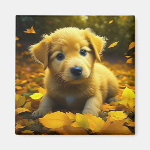 Yellow Labrador Puppy Playing in Herbstlauben Magnet