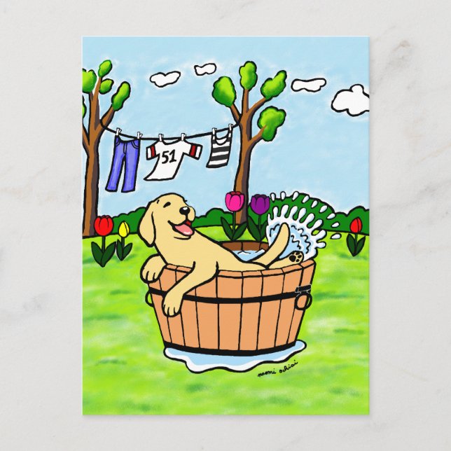 Yellow Labrador Puppy Pool Cartoon Postkarte (Vorderseite)