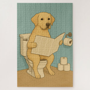 Yellow Labrador Reading Newspapier auf der Toilett