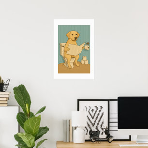 Yellow Labrador Reading Newspapier auf der Toilett Poster